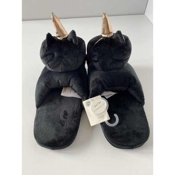 Unicorn Cat Slippers New Ladies Black Cute House Slippers w Grip, Size M/L - Picture 7 of 7